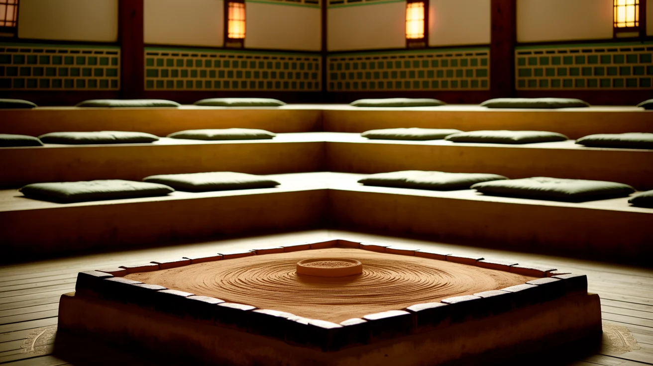 Colorful rooms and communal seating in a Korean bathhouse relaxation facility