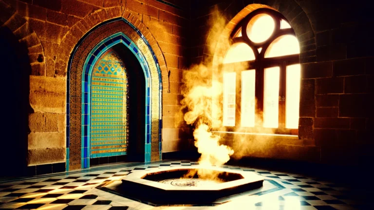 Marble dome interior with ornate star-shaped windows casting soft natural light throughout