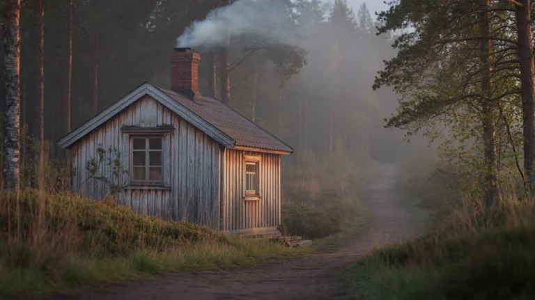 Multiple wooden sauna cabins arranged in a serene spa facility with warm lighting
